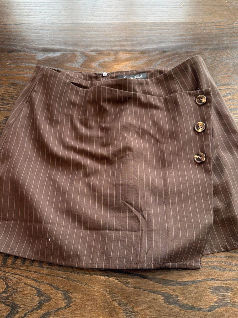 emory park Brown Pinstripe Mini Skort with Side Buttons